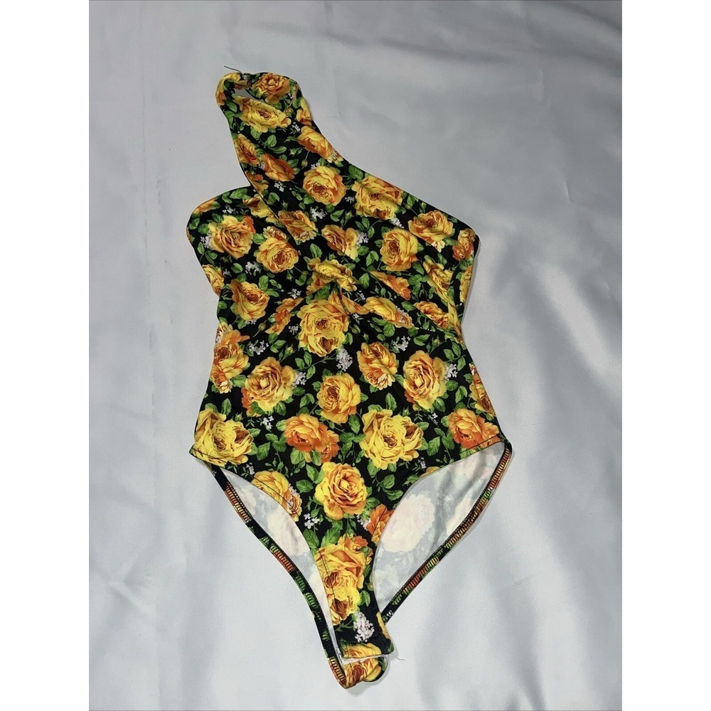 Zara Bodysuit Women size s Sleeveless Stretch Yellow And Black Floral